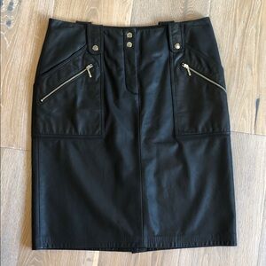 Danier Black Leather Pencil Skirt with Silver Accents